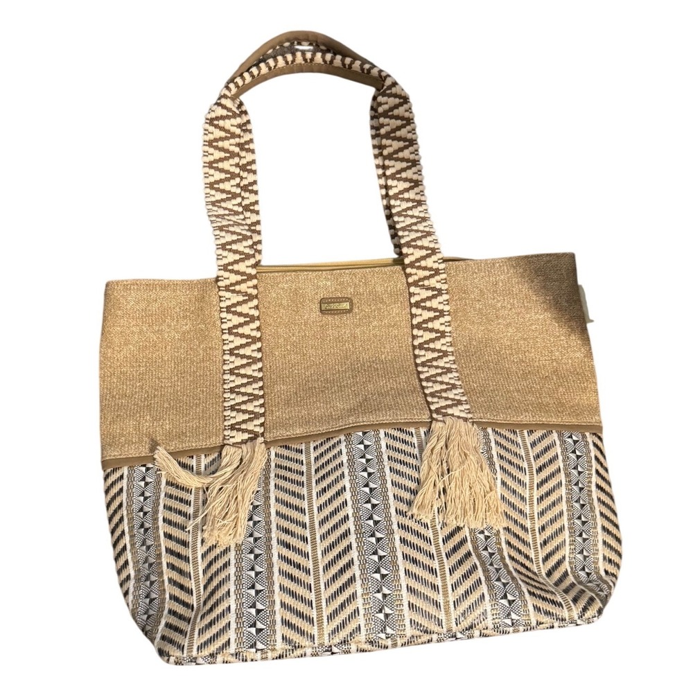 Sun 'N' Sand Boho Straw Tote Bag Geometric Print Tassel Shoulder Bag Large